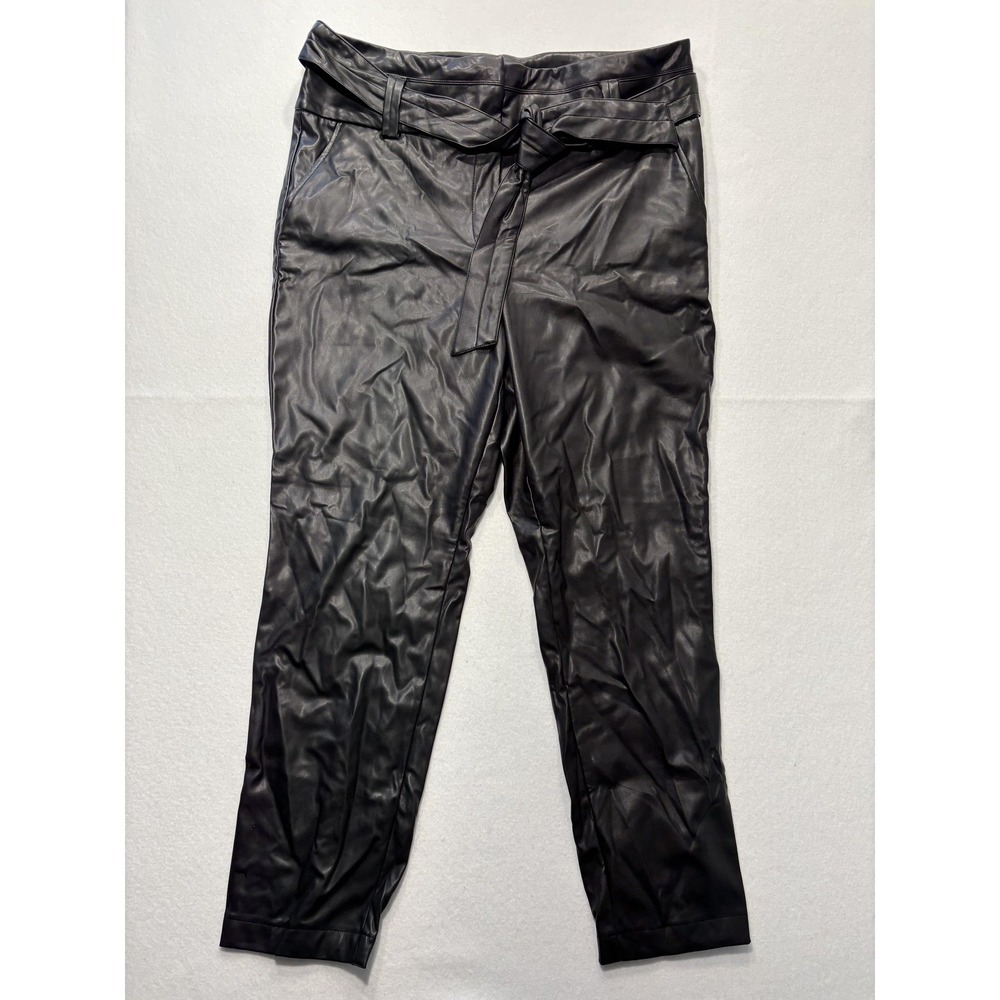 Gabrielle Union Pants Womens 18 Tall Black Faux Leather Jogger‎ Belted Pockets